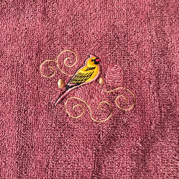 Vintage Oriole Bird Tea Towel Embroidered Hand Kitchen Bath Yellow Burgundy - Picture 14 of 14